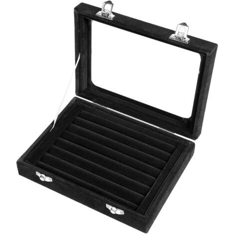 Schmuckkästchen mit 8 Fächern für Ringe, Ohrringe und Halsketten (Schwarzes Wildleder)