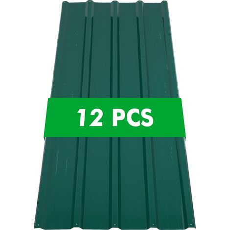 Panneaux de toit, acier galvanisé, ensemble de 12 pièces, vert (1/2)