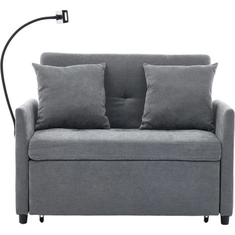 Divano letto singolo convertibile in tessuto grigio con porta USB e supporto tablet (1/5)