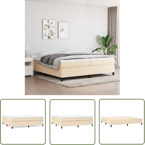 The Living Store Cadre de lit sans matelas crème 200x200 cm tissu - Cadre De Lit - Lit Double - Literie - Meuble Chambre - Sommier (1/5)