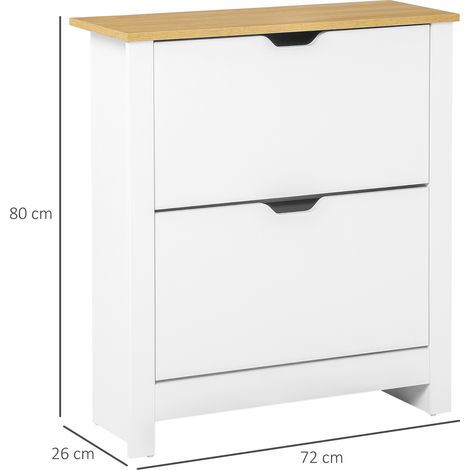 Meuble à chaussures compact à 2 volets pour 12 paires, blanc et bois naturel, pour hall (1/4)