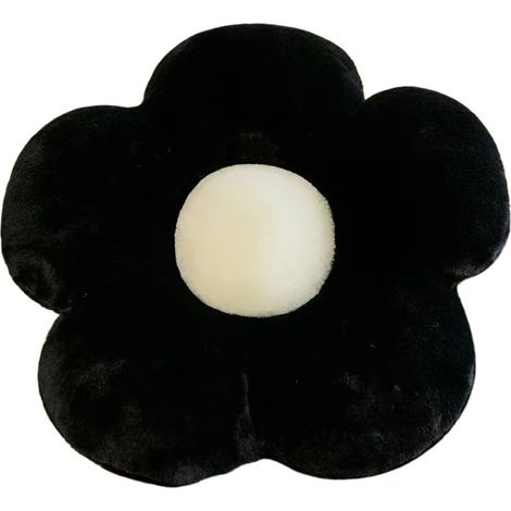 Coussin en peluche à motif marguerite, coussin moelleux et doux pour fauteuil de salon, noir et blanc, 50 x 50 cm (1/5)