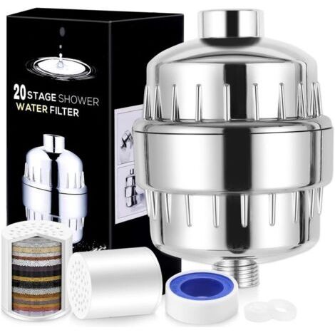 Filtre de douche en 20 étapes, filtre à eau dure, peau et cheveux plus sains, élimine le chlore, les métaux lourds et autres sédiments, adoucisseur d'eau à la vitamine C (1/5)