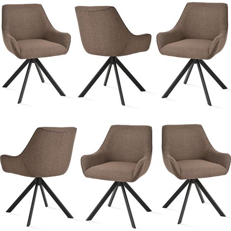 Goeurvant Sillón giratorio 360° con respaldo curvado y cojín mullido, la combinación perfecta entre estilo y comodidad - Juego de 6 - Marrón oscuro