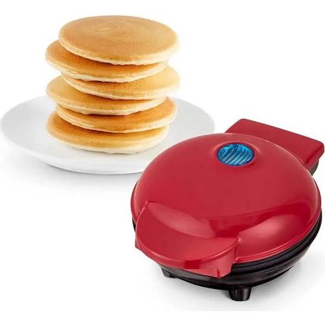 Mini piastra per waffle - Piastra per waffle - Piastra elettrica per waffle - Multifunzionale - Apparecchio per la colazione - Mini piastra per crepes - Piastra elettrica rotonda - Rossa