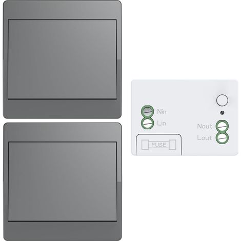 Gris interrupteur sans fil sans pile kit interrupteur sans fil autoalimente RF433 va et vient sans fil sans pile radio interrupteur a bouton telecommande (Gray 1Gang 2V1) (1/5)