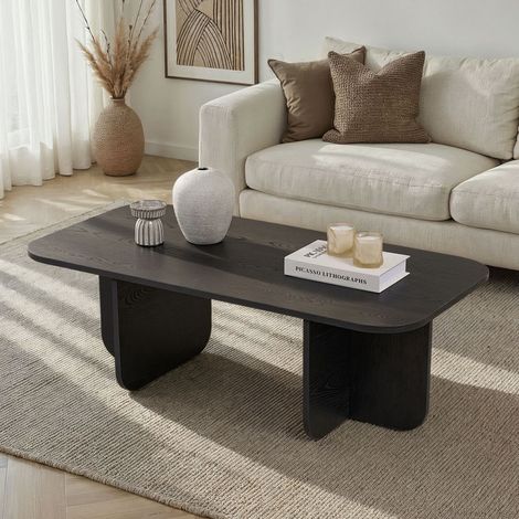 Tavolino da Salotto Nomeva, Forma Rettangolare, Materiale Piano in Legno Nobilitato, Colore Ripiano Nero, 120x60x41h cm Nero Frassinato (1/5)