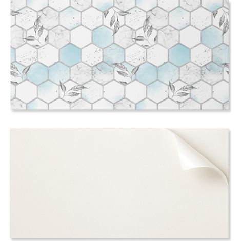 Panel de vinilo decorativo para cocina o ba帽o, 100x50 cm, dise帽o hexagonal con hojas.