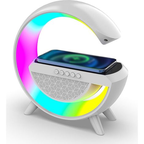Lampe de chevet intelligente, enceinte Bluetooth multifonctionnelle, lecteur audio, veilleuse colorée intelligente, chargeur sans fil pour téléphone portable, cadeau de veilleuse créative blanche