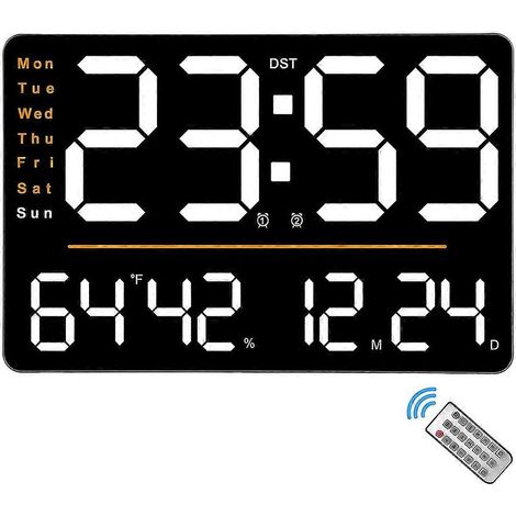Horloge murale numérique, grand écran LED de 40 cm (15,6 pouces), avec télécommande, idéale pour le salon, le bureau, la salle de classe ou la salle de sport. (1/5)