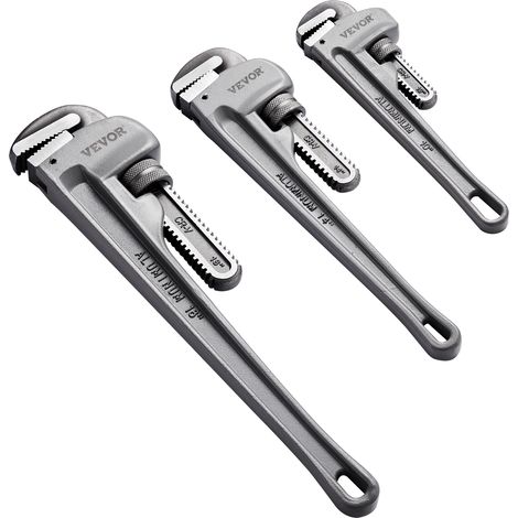 VEVOR Cle Serre Tubes Droite 3PCs 24,5/32/46 cm, Tuyau a Griffe en Aluminium, Cle de Plomberie Reglable, avec Machoire Haute Resistance et Poignee Ergonomique, pour Conduites deEau, Reparations Auto