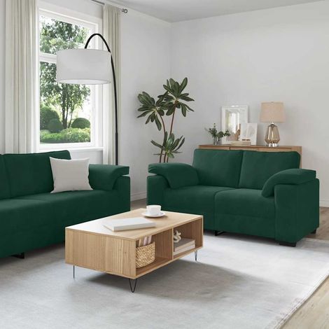 2-teiliges Sofa-Set mit Kissen, dunkelgrüner Samt (1/5)