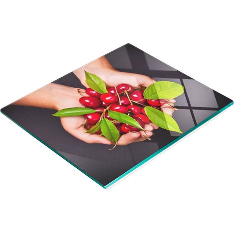 Tabla de cortar decorativa de cristal para cocina con diseño de cerezas en manos, 60x52 cm. (1/5)