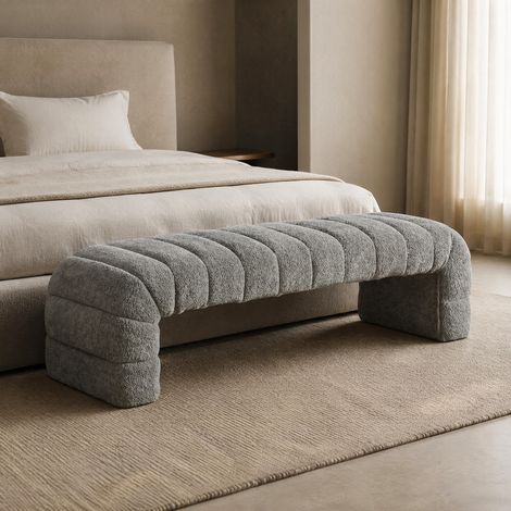 Panca imbottita 115x53x37 cm, design moderno, altezza seduta ottimizzata, struttura in legno, chenille grigio (1/5)