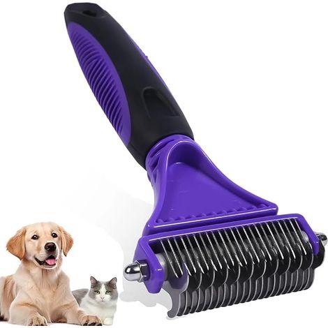 Peigne double face pour chats et chiens. Outil professionnel de soin du pelage qui démêle et revitalise le poil. Convient également aux tapis et aux meubles. (1/5)