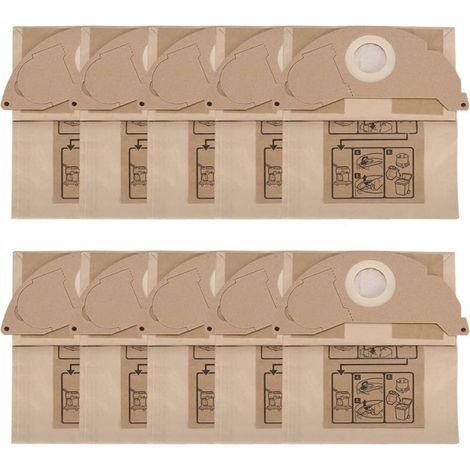 Lot de 10 sacs de rechange pour aspirateurs eau et poussière Kärcher WD2 MV2 WD 2.200 2.250. Sacs à poussière en papier indéchirable. (1/5)