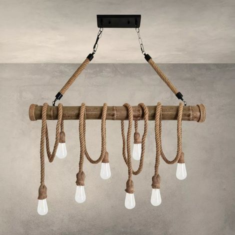 Lampadario Vintage in CORDA DI CANAPA 8 Luci Stile Rustico Classico 8 luci