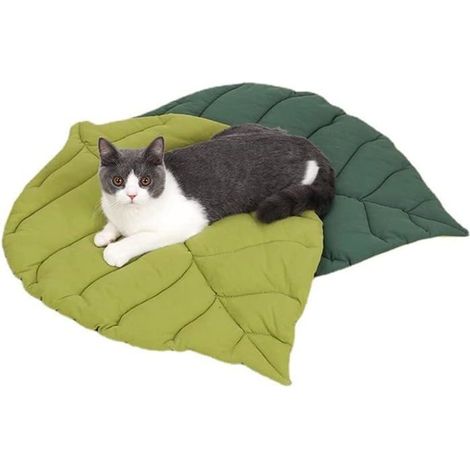 Tapis chat forme feuille – Coussin doux réversible – Lavable, antidérapant – Chats intérieur, petits chiens (1/5)