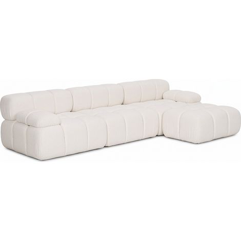 Canapé modulaire Chaise Longue Rembourré en Tissu Bouclé - 3/4 places - Bianca Blanc (1/4)