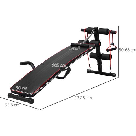 Pack de musculation abdos banc inclinable réglable avec élastiques de résistance, charge max 120 kg, dimensions 37,5 x 55,5 x 50-68 cm, pour entraînement à domicile (1/5)