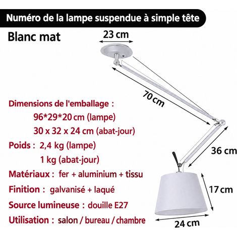 Suspension industrielle abat-jour tissu diamètre 240 mm lumière blanc chaud 240 réf 6013 100 × 29 × 24 cm 9 kg – Livraison gratuite