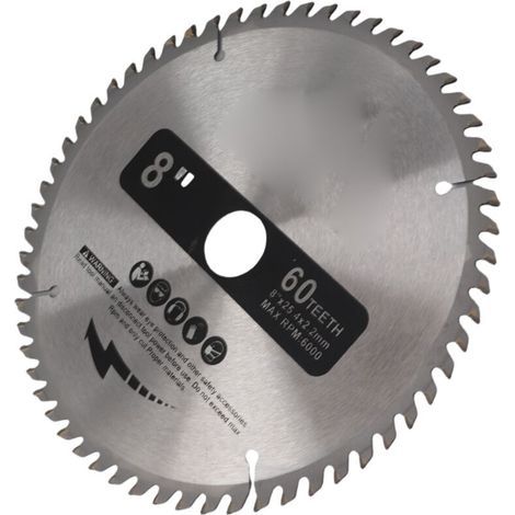 200-mm-Hartmetall-Kreissägeblatt, silberne rotierende Trennscheibe für Holz, 60 Zähne + 1 Reduzierring (1/5)