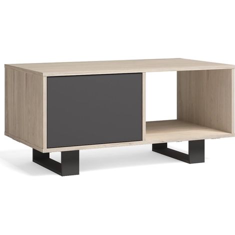 Skraut Home - Tavolino con porte, sala da pranzo, modello WIND, colore struttura Rovere, colore porte Grigio Antracite, misure 92x50x45cm altezza. (1/3)