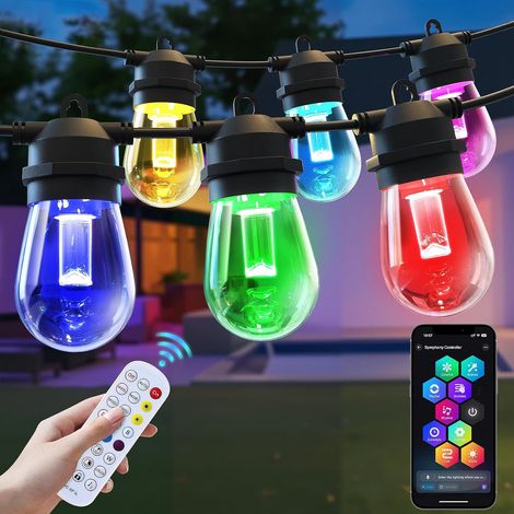 IP65 Guirlande Guinguette Extérieure Etanche Connectable, 16M 15 Ampoules S14 LED Guirlande Lumineuse Exterieure, Décoration Eté Mariage Jardin Patio Terrasse Pergola Blanc Chaud (1/5)