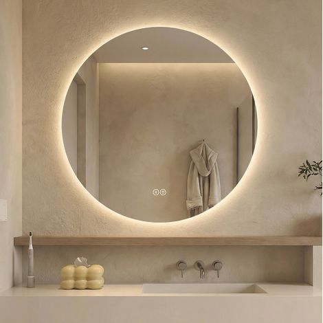 Runder LED Badezimmerspiegel 70 cm, Hinterleuchtet, Anti-Beschlag, 3 Lichtfarben, Stufenlos Dimmbar, Memoryfunktion, Touchschalter, 5 mm Kupferfreier HD-Silberspiegel (1/5)