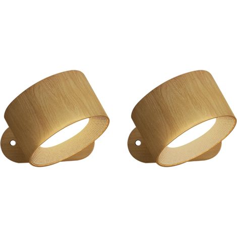 Applique Murale Interieur, Lampe Murale Touch LED avec Port de Charge USB Contrôle Tactile, 3 Niveaux de Luminosité 3 Températures Rotatifs 360° 2Pièces Woodgrain