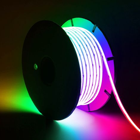 Striscia LED RGB 220V WCOB 420 LED/m BOBINA 50m 15W/m SILICONE FLEX Larghezza 12mm IP65 Taglio 50cm Telecomando IR (1/2)