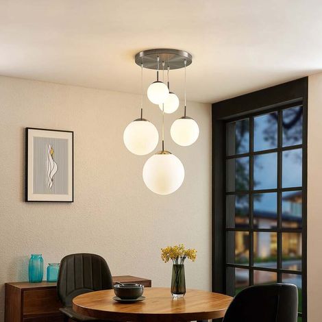 [NEUWERTIG] B-Ware Lindby Hängeleuchte Heleska LED Pendelleuchte Lampe 5-flammig weiß Ø50cm nickel (1/2)