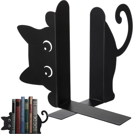 Bücherstützen 2 Teile Schwarze Niedliche Katze Metall Halter