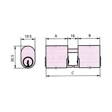 Cilindro cvl 5964 / 30x30 / cilindro doppio ovale a camme e stelo in ottone lucido
