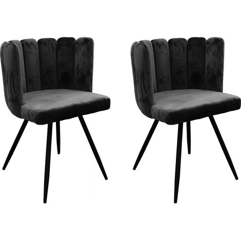Lot de 2 Chaises - HOME DECO FACTORY - Ariel - Velours - Noir (1/10)