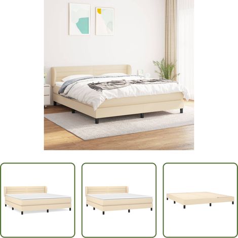 vidaXL Kopfteil - Boxspringbett mit Matratze Creme 180x200 cm Stoff (1/5)