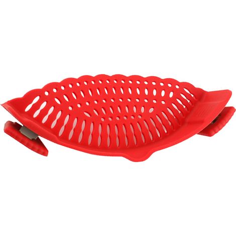 Kreative Küchenhelfer für Zuhause: Silikon-Topfrand-Abtropfsieb, Gemüse- und Nudelsieb, Geschirrsieb, roter Beutel. (1/5)