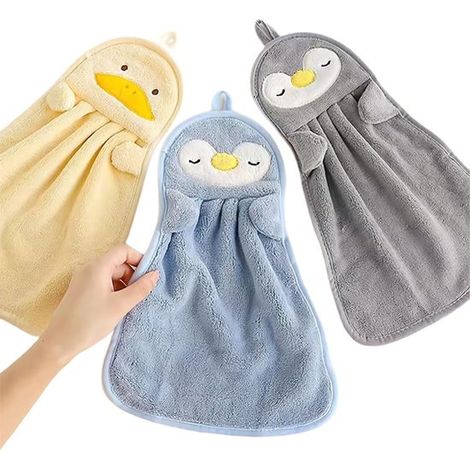 Set di 3 asciugamani con stampa animalier，Asciugamani in morbida microfibra color corallo con passanti per appenderli，adatti a bambini e adulti (1/5)