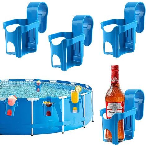 4 Pièces Porte-Gobelet au Bord de Piscine, Bleu, Plastique, Stable et Durable, Accessoires De Piscine, Pour Les Fêtes D'été, Piscine (1/5)