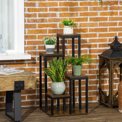 Supporto per piante, scaffale per fiori con 4 ripiani di diverse altezze, struttura in acciaio, 40 x 40 x 81 cm, nero