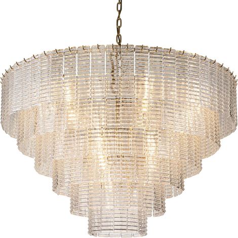 Deckenleuchte aus goldenem Metall und Kristall, 102 x 102 x 64 cm (1/5)