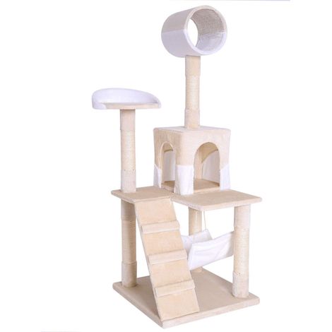 Arbre à Chat avec Niche, hamac et Tunnel, 133 cm, Beige/Blanc (1/5)