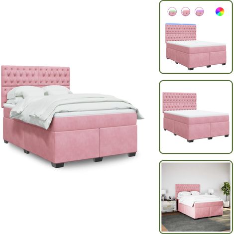 The Living Store Giroletto a Molle con Materasso Rosa 160x200 cm in Velluto - Materasso a molle insacchettate
