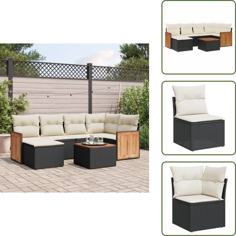7-tlg. Garten-Sofagarnitur mit Kissen Schwarz Poly Rattan - Gartenmöbel Set - Rattan Möbel - Outdoor Lounge - Esstisch - Sofas (1/5)