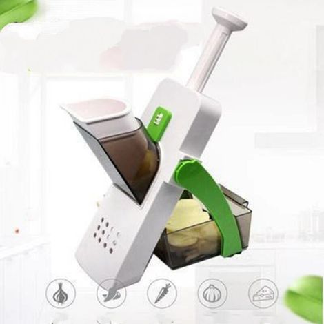 Coupe-légumes multifonction : ronds, julienne, cubes, frites, lame inox, vert – DELKEVIC (1/3)