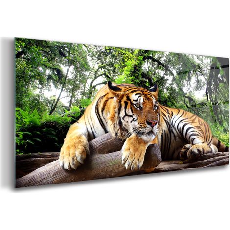 Tableau sur verre – 100 x 50 cm - Tableau mural décoratif - Verre Décorative - Tigre (1/5)