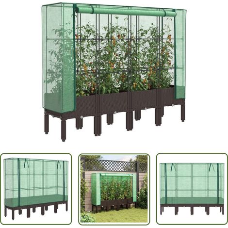 vidaXL Hochbeet mit Gewächshaus-Aufsatz Rattan-Optik 160x40x140 cm (1/5)