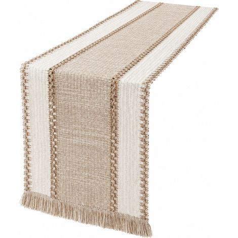 Chemin de table rétro japonais en coton et lin, nappe à rayures pour table basse, Noël, 30 cm de large (la largeur dépend de la couleur) x 50 cm de longueur (pompons inclus) - Jane Eyre-ka (30 cm de l (1/5)