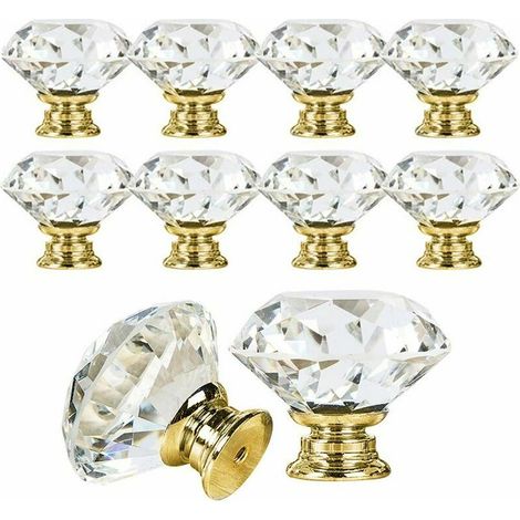 JKWG 10 x 30mm Poignée Bouton diamant bling décoration porte meuble rose tiroir armoire - Or (1/4)