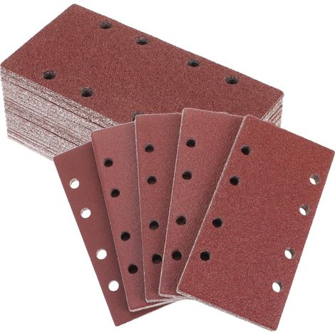 50 Pièces 93x185mm feuilles de ponçage, 8 trous 40/60/80/120/240 papier de verre, pour ponceuse orbitale (1/5)